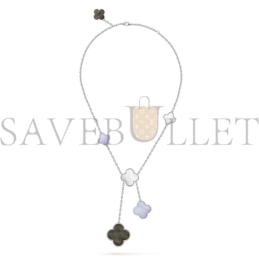 VAN CLEEF ARPELS MAGIC ALHAMBRA NECKLACE, 6 MOTIFS - WHITE GOLD, CHALCEDONY, MOTHER-OF-PEARL  VCARN18900